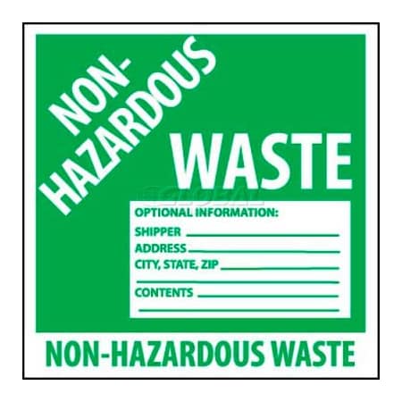 National Marker Co NMC Container Label, Non-Hazardous Waste, 6in X 6in, White/Green HW5ALV